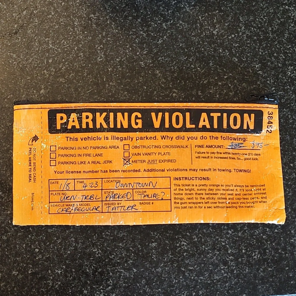 Blue Q - Parking Violations - Pencil Case used